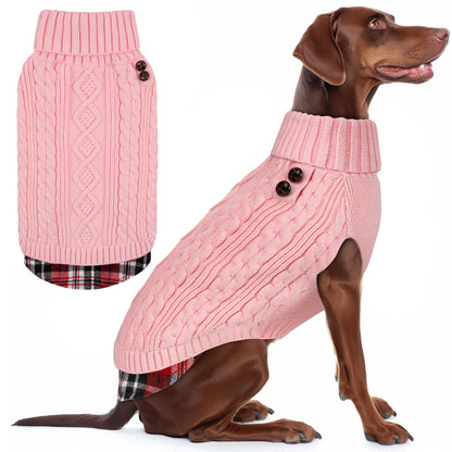 KYEESE Dog Sweater – Turtleneck Dog Sweater with Gingham Patchwork, Stretchy Knitwear Soft Warm