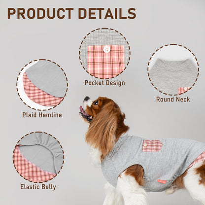KYEESE Waffle Dog Shirts-with Pocket Decorations and Plaid Patchwork