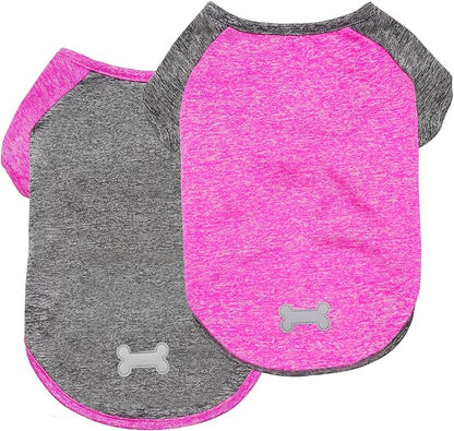KYEESE 2 Pack Dog Shirt-Quick Dry Dog T-Shirts with Reflective Label Raglan Sleeve
