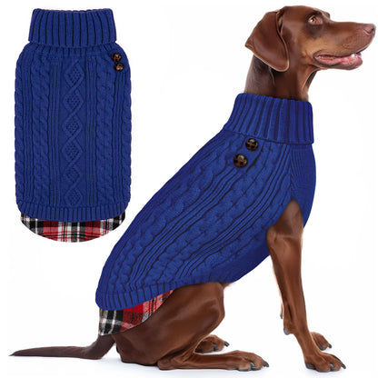 KYEESE Dog Sweater – Turtleneck Dog Sweater with Gingham Patchwork, Stretchy Knitwear Soft Warm