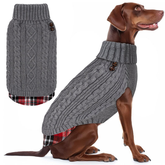 KYEESE Dog Sweater – Turtleneck Dog Sweater with Gingham Patchwork, Stretchy Knitwear Soft Warm