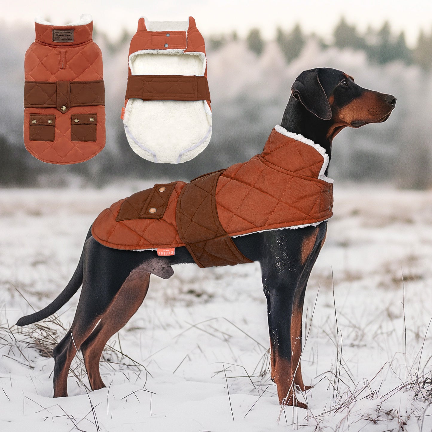 KYEESE Dog Coat-Pet Winter Coat with Leash Hole Thick Cat Clothes with Pocket Windproof Dog Jacket