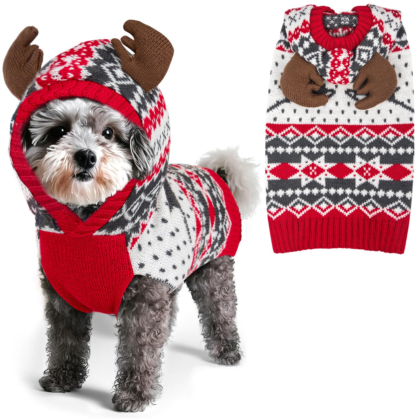 Christmas Reindeer Hooded Dog Sweater
