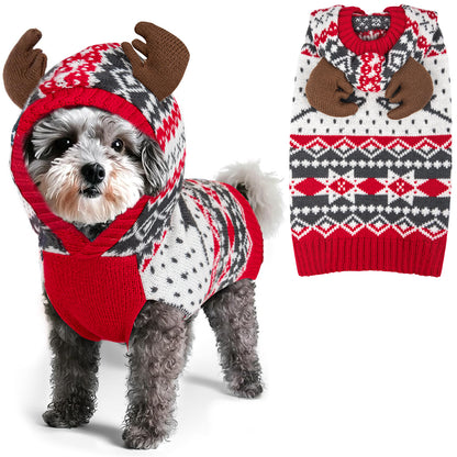 Christmas Reindeer Hooded Dog Sweater