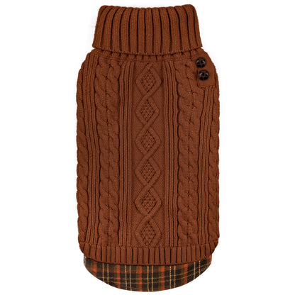 KYEESE Dog Sweater – Turtleneck Dog Sweater with Gingham Patchwork, Stretchy Knitwear Soft Warm