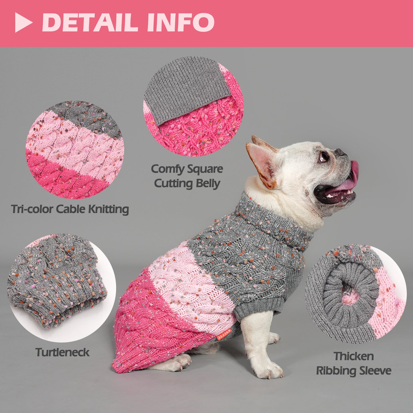 KYEESE Dog Sweaters-Color Block Fuzzy Thread Knitted Turtleneck Fall Winter Dog Sweater