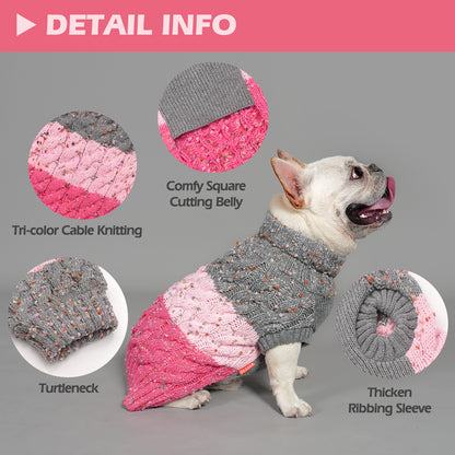 KYEESE Dog Sweaters-Color Block Fuzzy Thread Knitted Turtleneck Fall Winter Dog Sweater