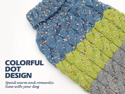KYEESE Dog Sweaters-Color Block Fuzzy Thread Knitted Turtleneck Fall Winter Dog Sweater
