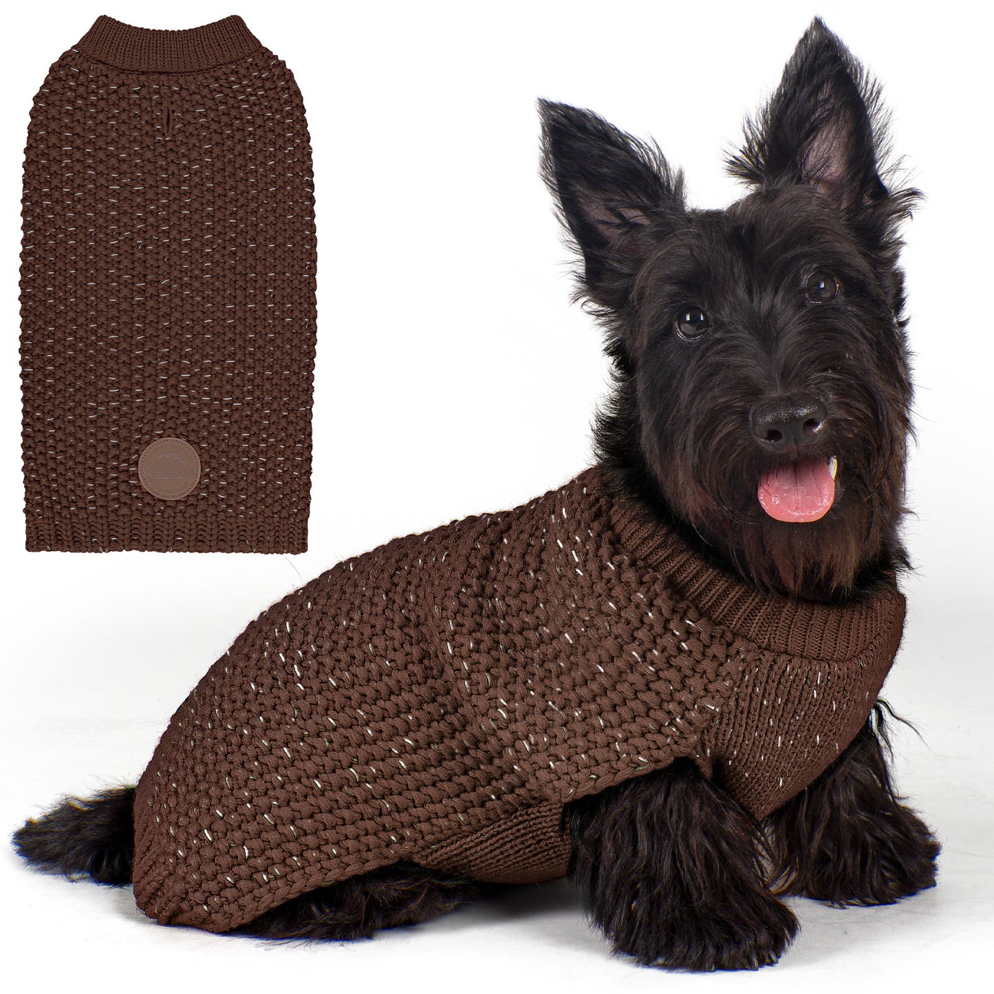 KYEESE Dog Sweater – with Leash Hole & Reflective Yarn, Thick Warm Pullover