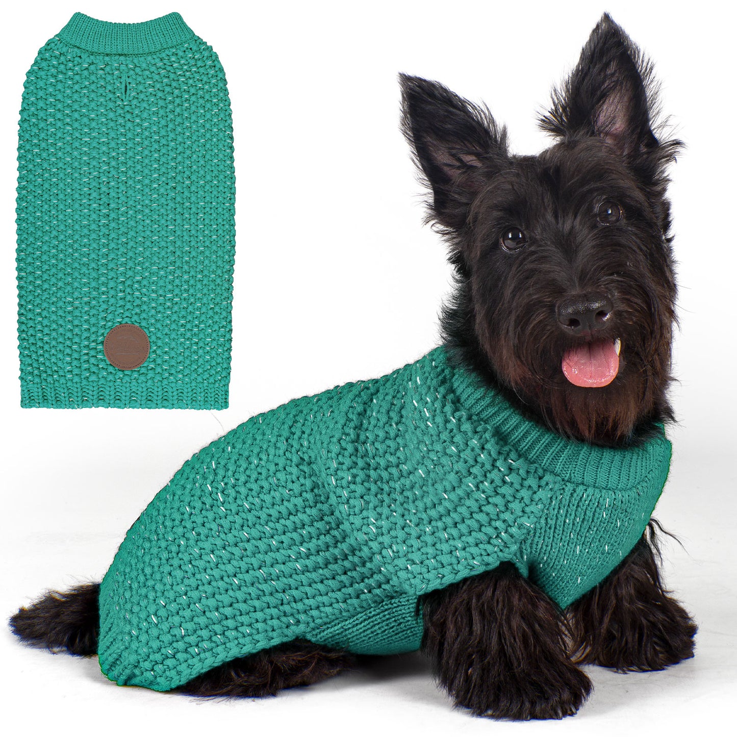 KYEESE Dog Sweater – with Leash Hole & Reflective Yarn, Thick Warm Pullover
