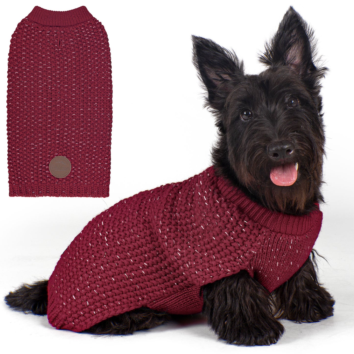 KYEESE Dog Sweater – with Leash Hole & Reflective Yarn, Thick Warm Pullover