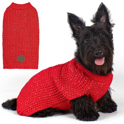 KYEESE Dog Sweater – with Leash Hole & Reflective Yarn, Thick Warm Pullover
