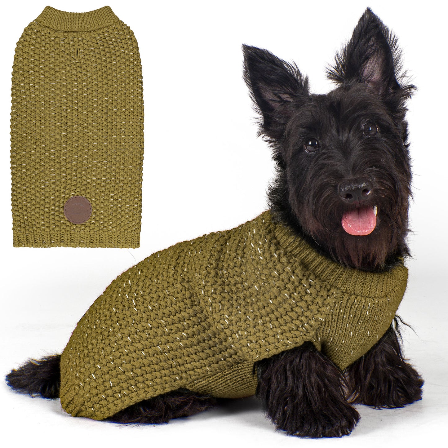 KYEESE Dog Sweater – with Leash Hole & Reflective Yarn, Thick Warm Pullover