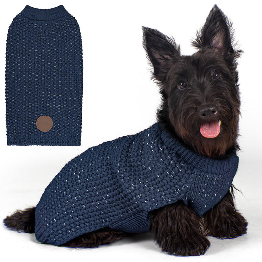 KYEESE Dog Sweater – with Leash Hole & Reflective Yarn, Thick Warm Pullover