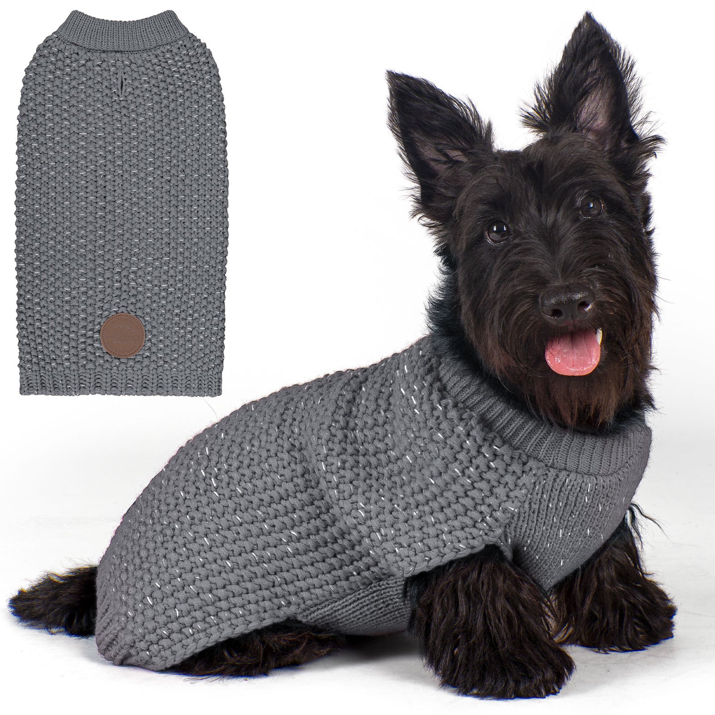 KYEESE Dog Sweater – with Leash Hole & Reflective Yarn, Thick Warm Pullover