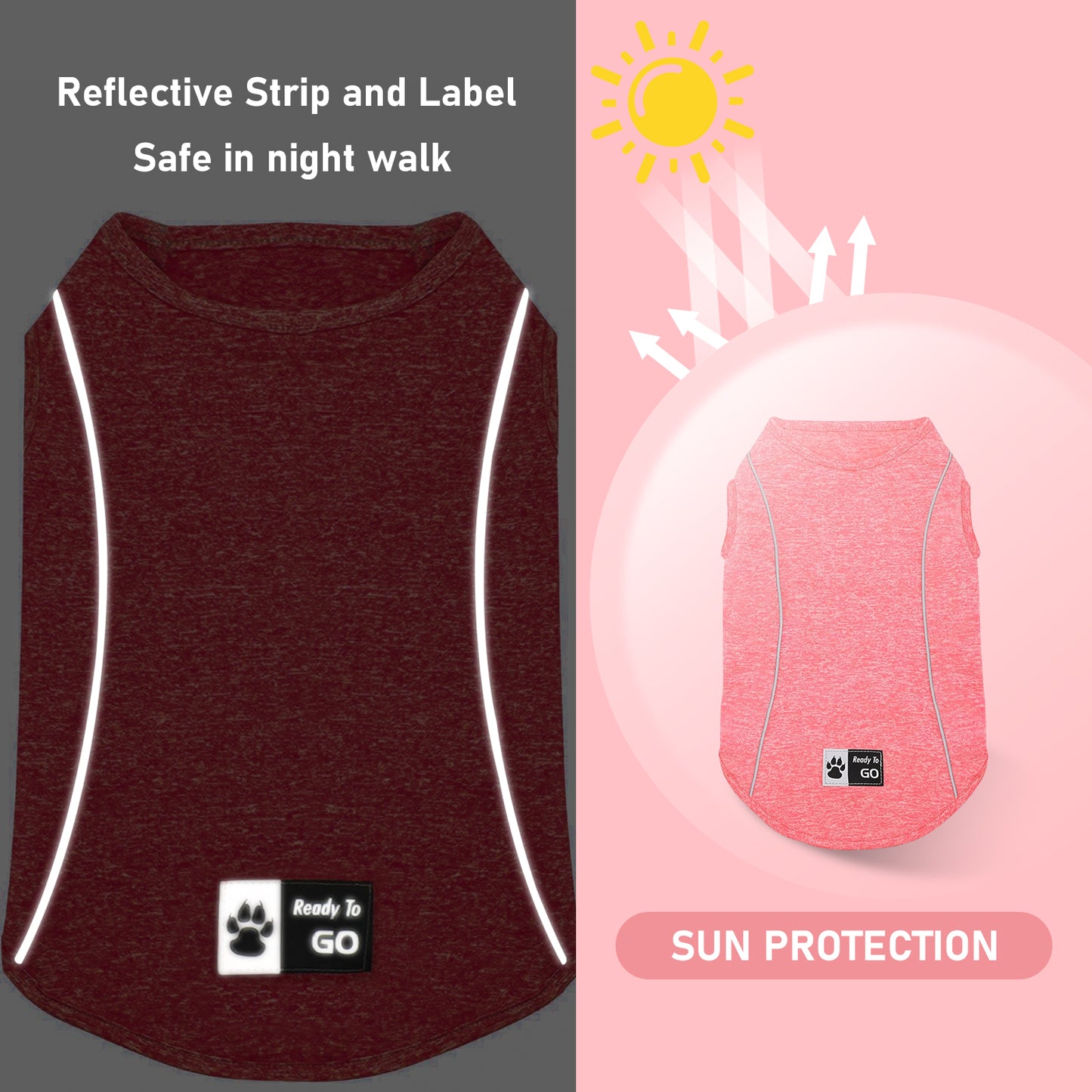KYEESE Dog Shirt/2pack Dog Shirt-Sports Athletic Breathable Dog T-Shirt with Reflective Strip Tank Top