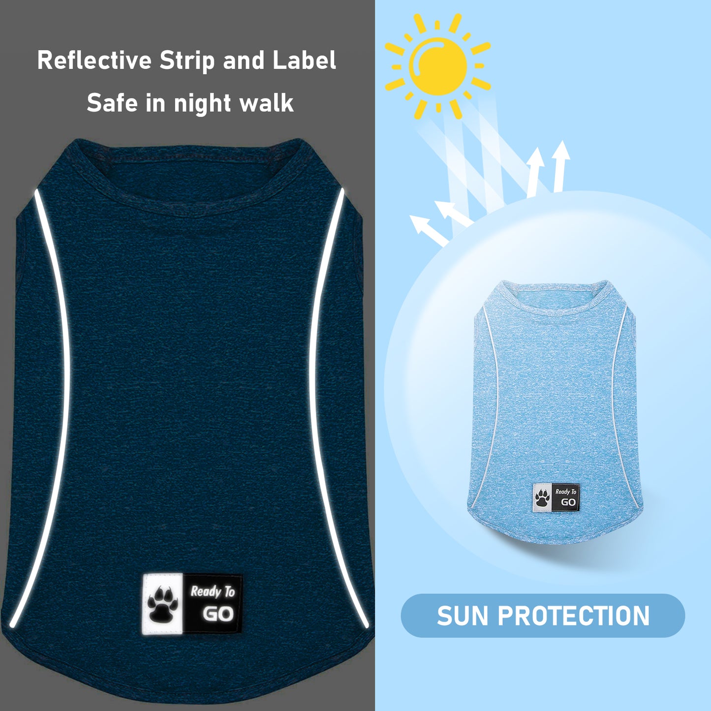 KYEESE Dog Shirt/2pack Dog Shirt-Sports Athletic Breathable Dog T-Shirt with Reflective Strip Tank Top