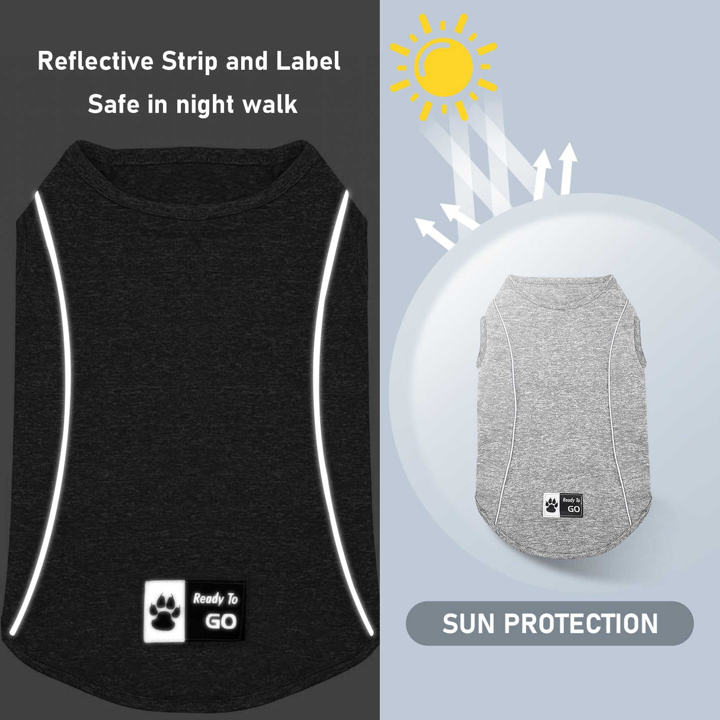 KYEESE Dog Shirt/2pack Dog Shirt-Sports Athletic Breathable Dog T-Shirt with Reflective Strip Tank Top