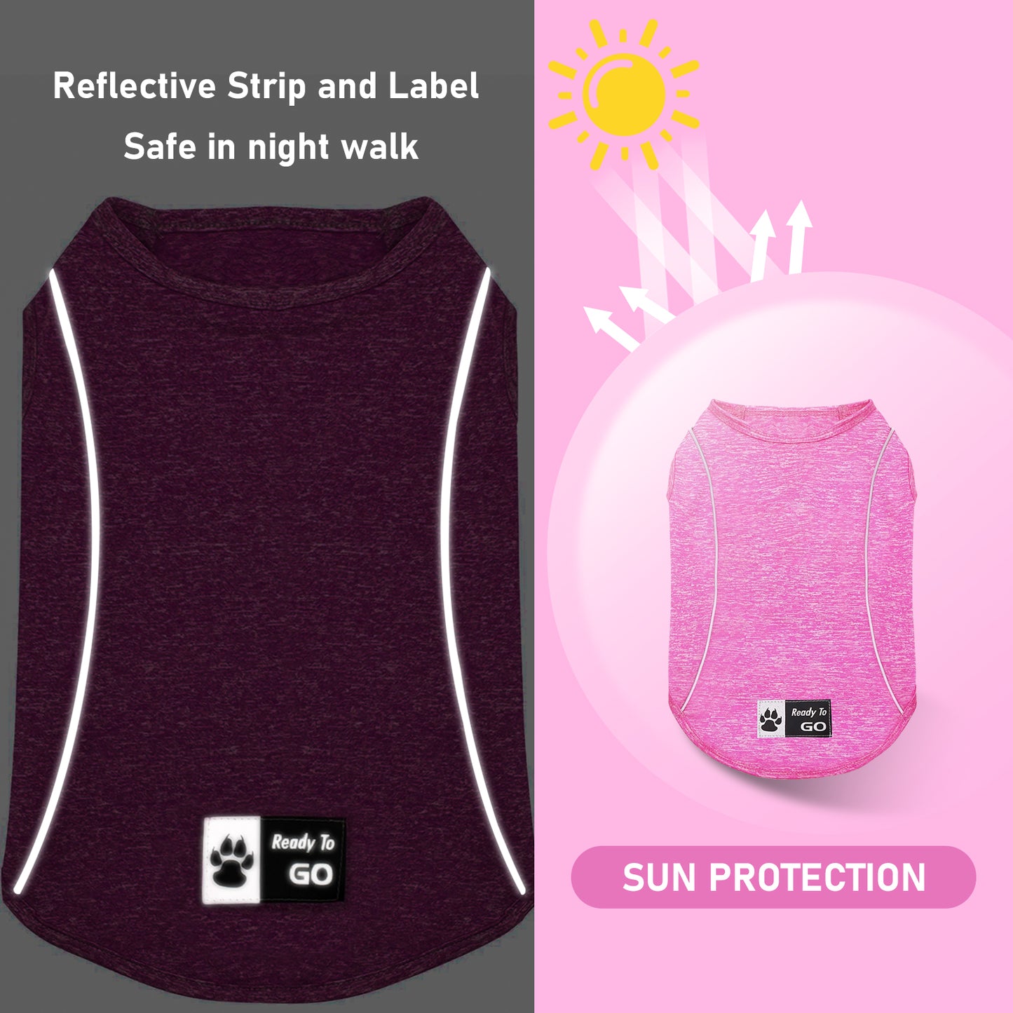 KYEESE Dog Shirt/2pack Dog Shirt-Sports Athletic Breathable Dog T-Shirt with Reflective Strip Tank Top