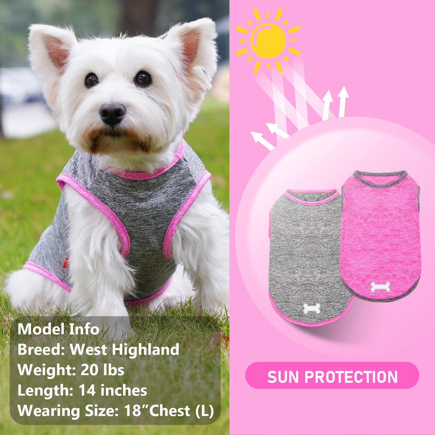 KYEESE 2 Pack Dog Shirts- Sun Protection Quick Dry Reflective Label Sleeveless Dog Vest