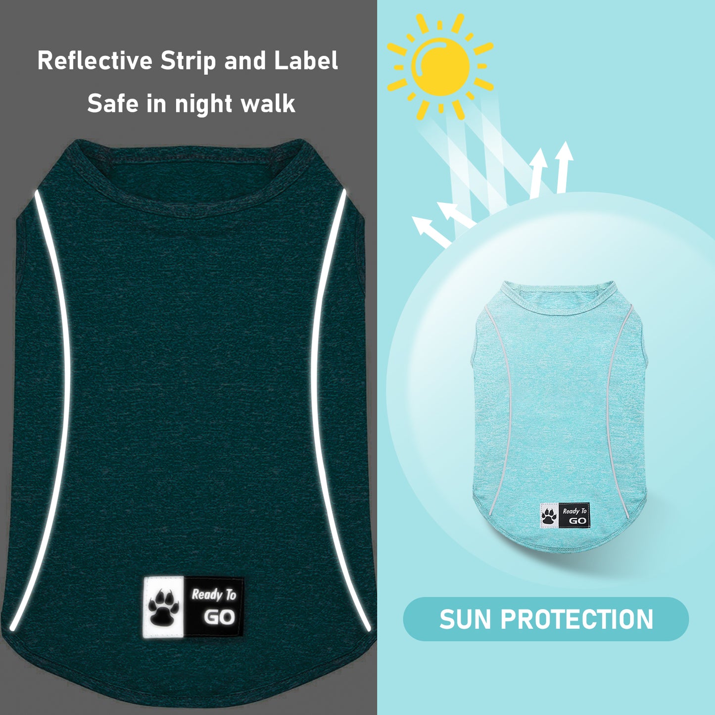 KYEESE Dog Shirt/2pack Dog Shirt-Sports Athletic Breathable Dog T-Shirt with Reflective Strip Tank Top