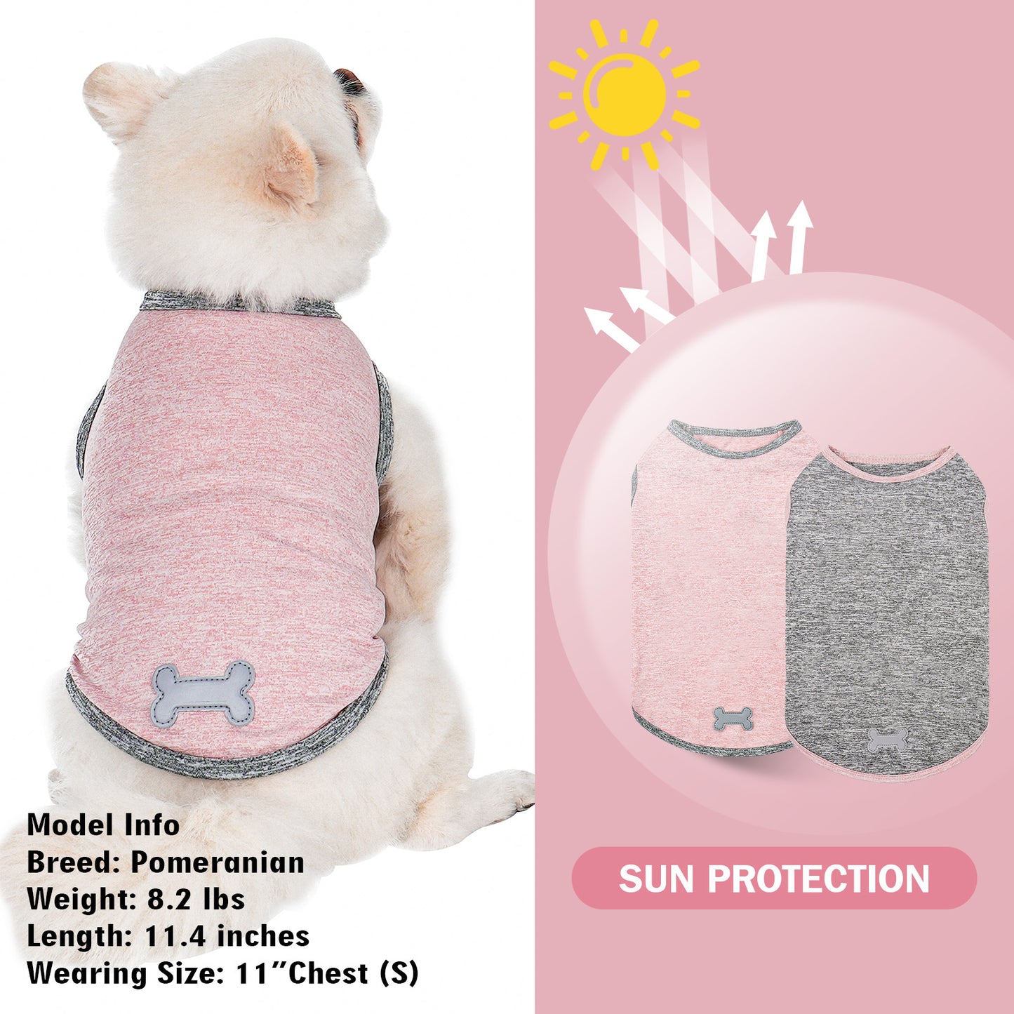 KYEESE 2 Pack Dog Shirts- Sun Protection Quick Dry Reflective Label Sleeveless Dog Vest