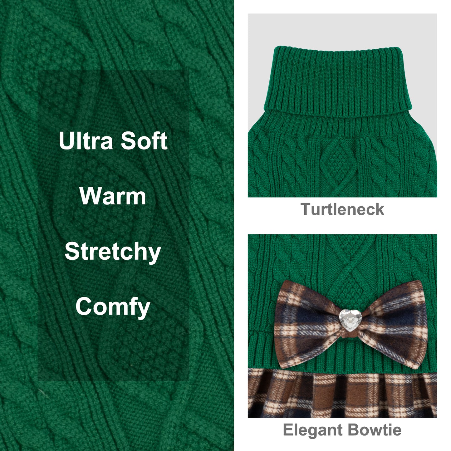 KYEESE Dog Sweater – Knitwear Dog Sweater Dress with Bowtie, Stretchy Thick Warm & Preppy Style