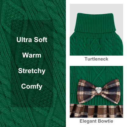 KYEESE Dog Sweater – Knitwear Dog Sweater Dress with Bowtie, Stretchy Thick Warm & Preppy Style