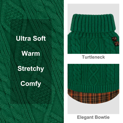 KYEESE Dog Sweater – Turtleneck Dog Sweater with Gingham Patchwork, Stretchy Knitwear Soft Warm