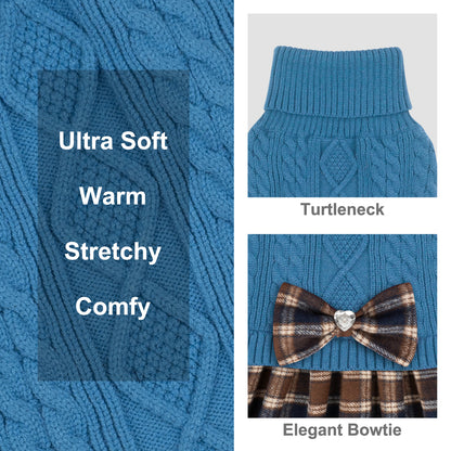 KYEESE Dog Sweater – Knitwear Dog Sweater Dress with Bowtie, Stretchy Thick Warm & Preppy Style