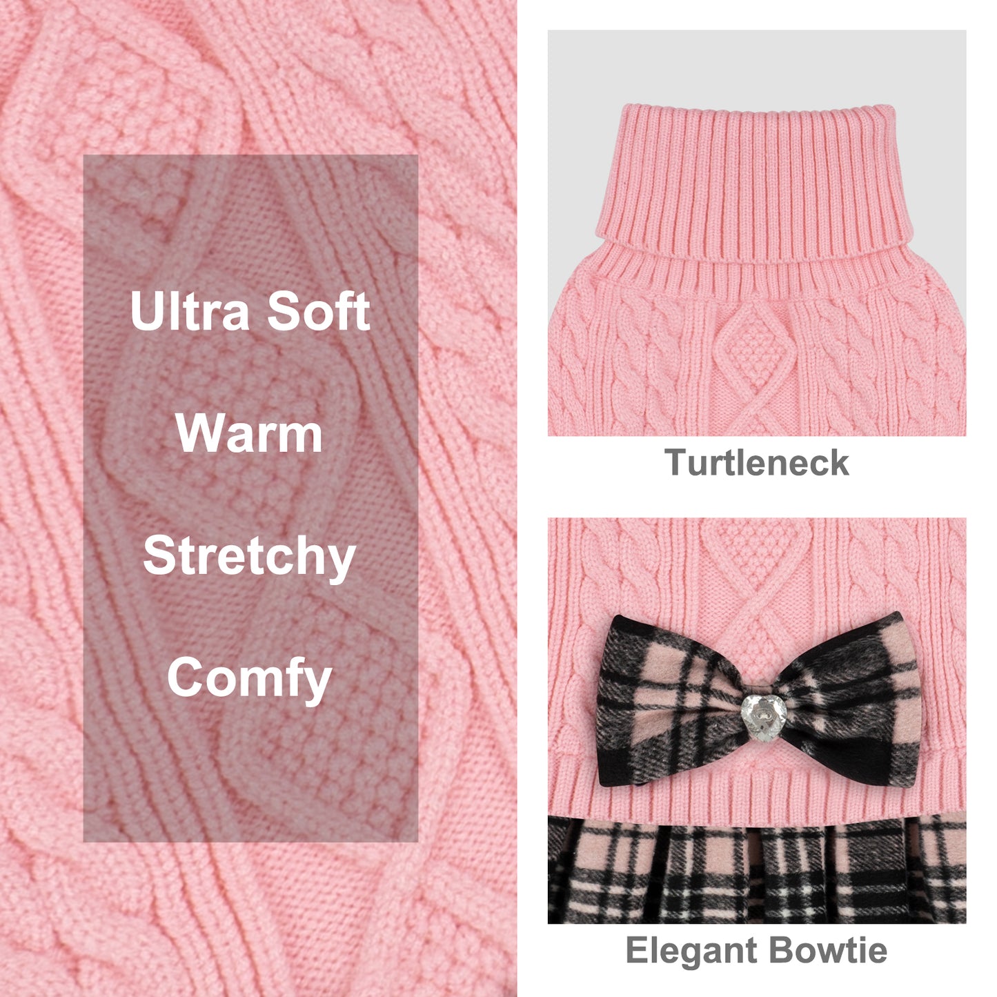 KYEESE Dog Sweater – Knitwear Dog Sweater Dress with Bowtie, Stretchy Thick Warm & Preppy Style