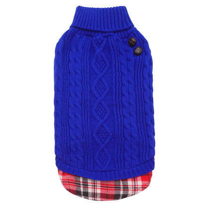 KYEESE Dog Sweater – Turtleneck Dog Sweater with Gingham Patchwork, Stretchy Knitwear Soft Warm