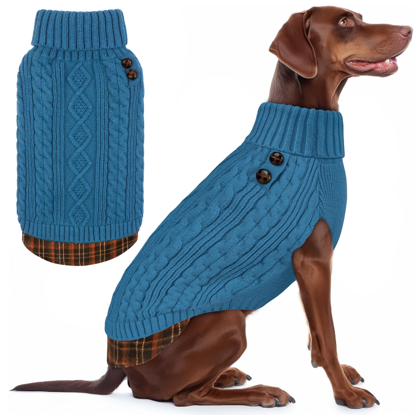 KYEESE Dog Sweater – Turtleneck Dog Sweater with Gingham Patchwork, Stretchy Knitwear Soft Warm