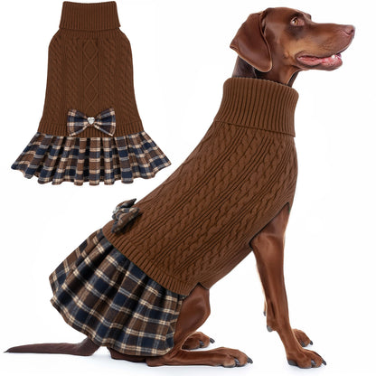 KYEESE Dog Sweater – Knitwear Dog Sweater Dress with Bowtie, Stretchy Thick Warm & Preppy Style