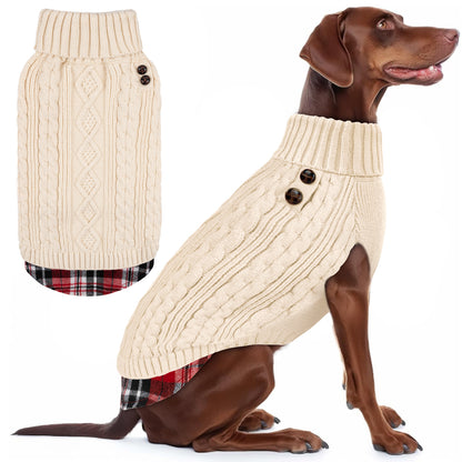 KYEESE Dog Sweater – Turtleneck Dog Sweater with Gingham Patchwork, Stretchy Knitwear Soft Warm