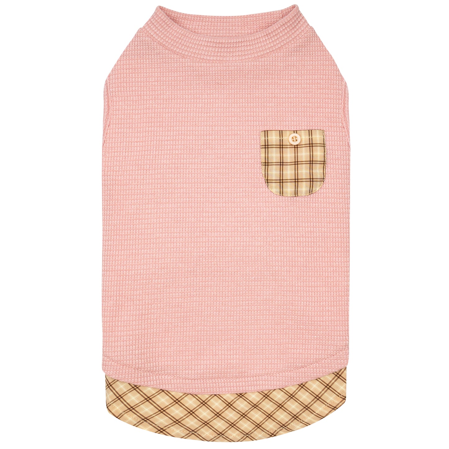 KYEESE Waffle Dog Shirts-with Pocket Decorations and Plaid Patchwork