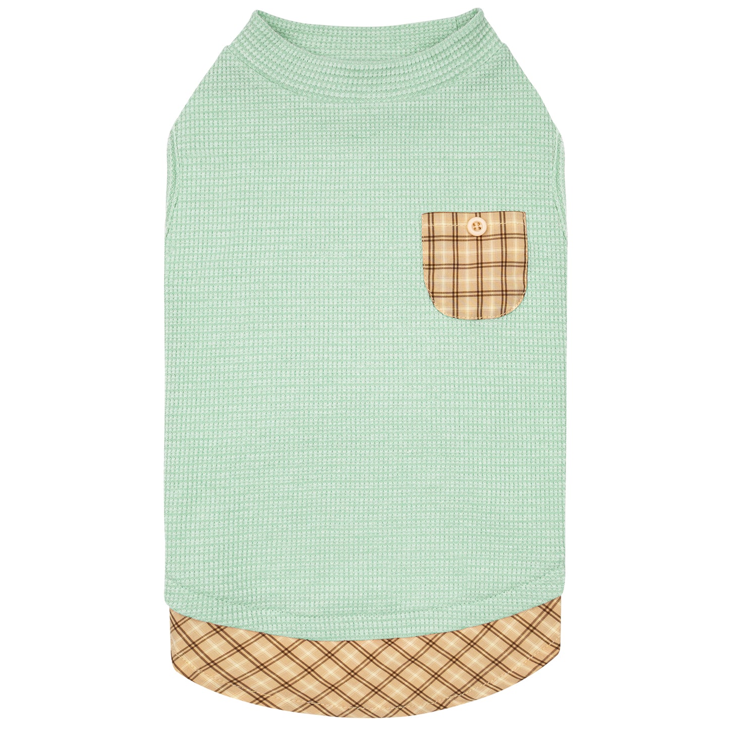 KYEESE Waffle Dog Shirts-with Pocket Decorations and Plaid Patchwork