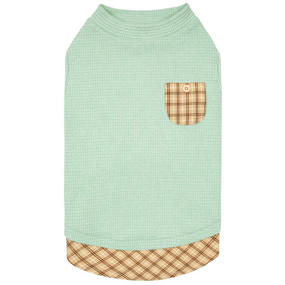 KYEESE Waffle Dog Shirts-with Pocket Decorations and Plaid Patchwork