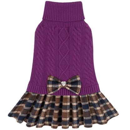 KYEESE Dog Sweater – Knitwear Dog Sweater Dress with Bowtie, Stretchy Thick Warm & Preppy Style