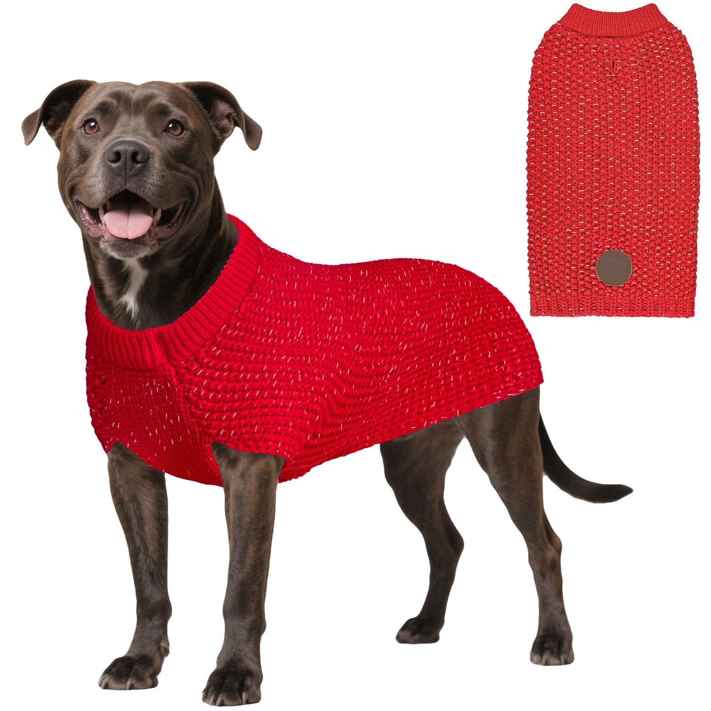 KYEESE Dog Sweater – with Leash Hole & Reflective Yarn, Thick Warm Pullover