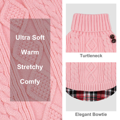 KYEESE Dog Sweater – Turtleneck Dog Sweater with Gingham Patchwork, Stretchy Knitwear Soft Warm