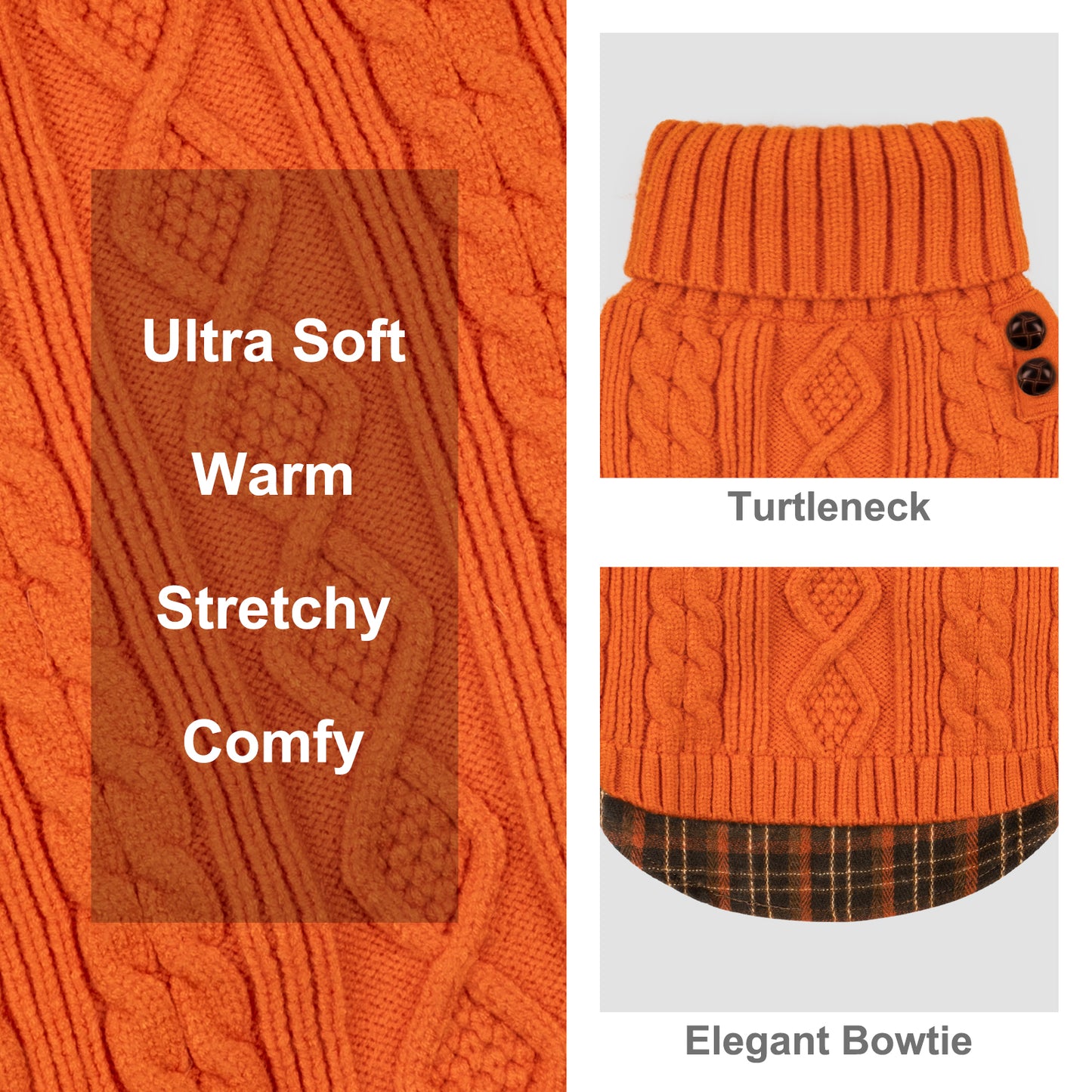 KYEESE Dog Sweater – Turtleneck Dog Sweater with Gingham Patchwork, Stretchy Knitwear Soft Warm