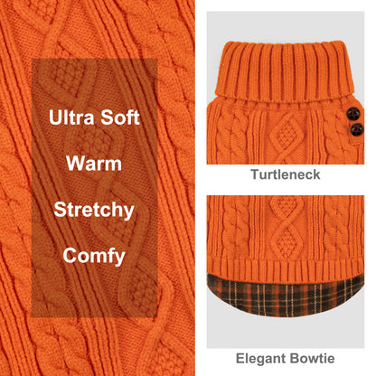 KYEESE Dog Sweater – Turtleneck Dog Sweater with Gingham Patchwork, Stretchy Knitwear Soft Warm
