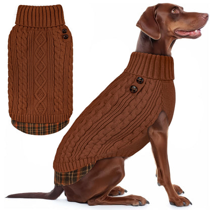 KYEESE Dog Sweater – Turtleneck Dog Sweater with Gingham Patchwork, Stretchy Knitwear Soft Warm