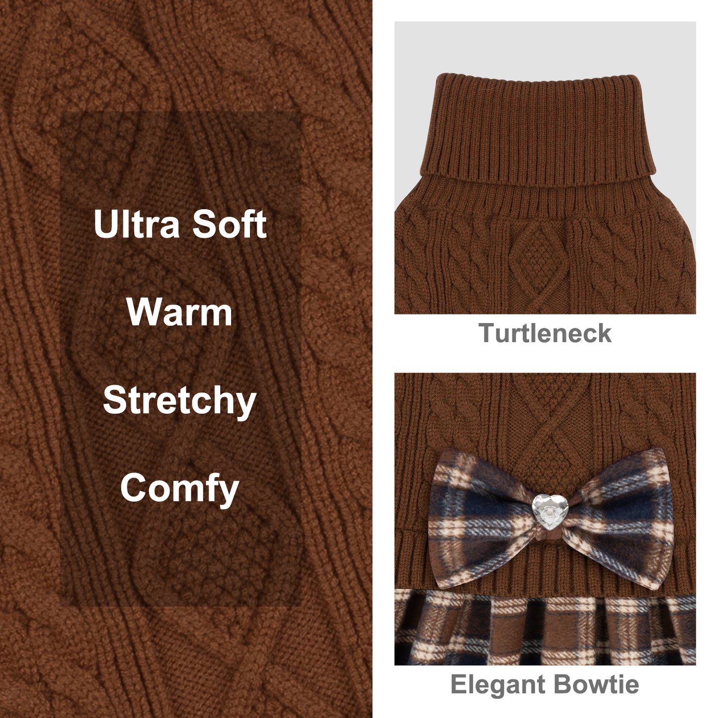 KYEESE Dog Sweater – Knitwear Dog Sweater Dress with Bowtie, Stretchy Thick Warm & Preppy Style