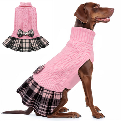 KYEESE Dog Sweater – Knitwear Dog Sweater Dress with Bowtie, Stretchy Thick Warm & Preppy Style