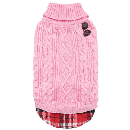KYEESE Dog Sweater – Turtleneck Dog Sweater with Gingham Patchwork, Stretchy Knitwear Soft Warm