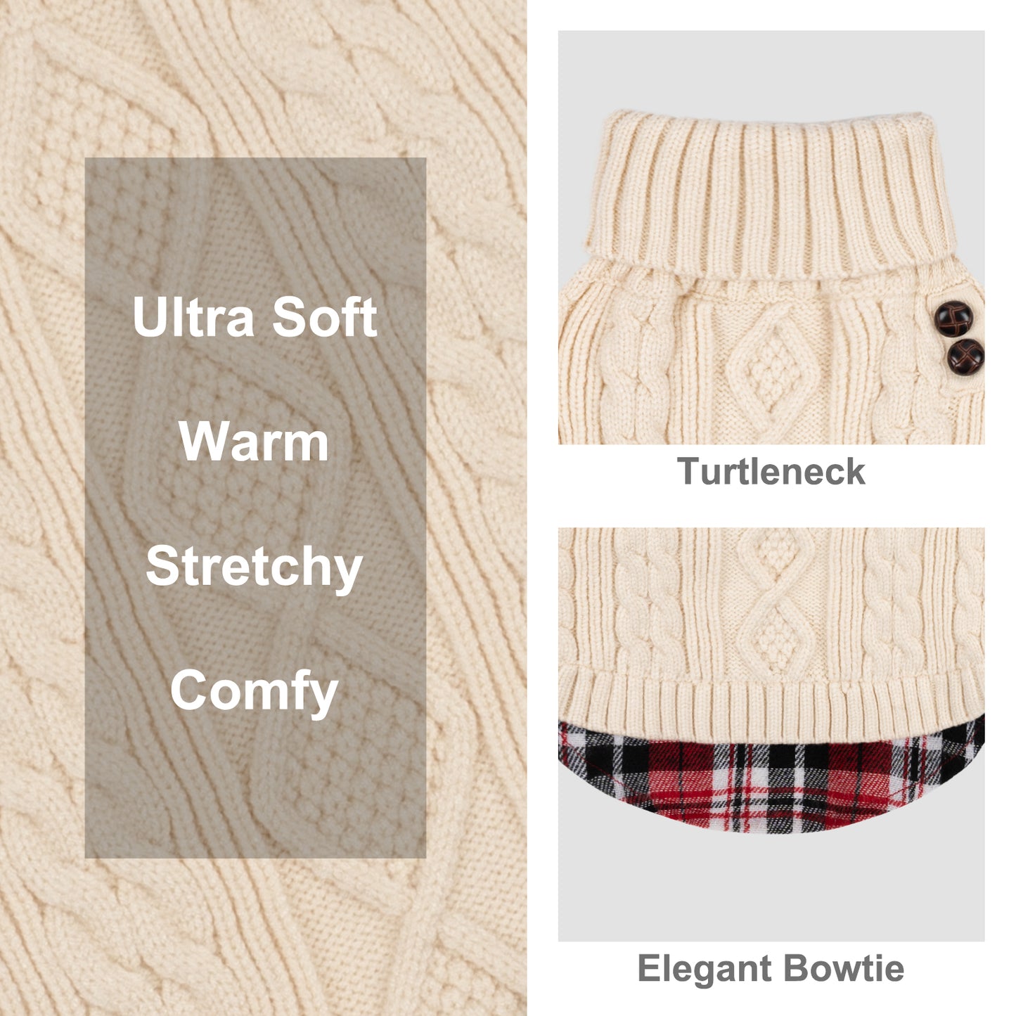 KYEESE Dog Sweater – Turtleneck Dog Sweater with Gingham Patchwork, Stretchy Knitwear Soft Warm