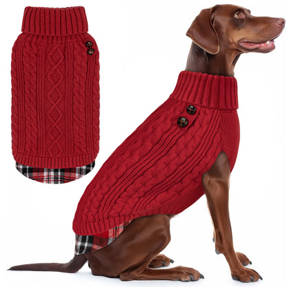 KYEESE Dog Sweater – Turtleneck Dog Sweater with Gingham Patchwork, Stretchy Knitwear Soft Warm