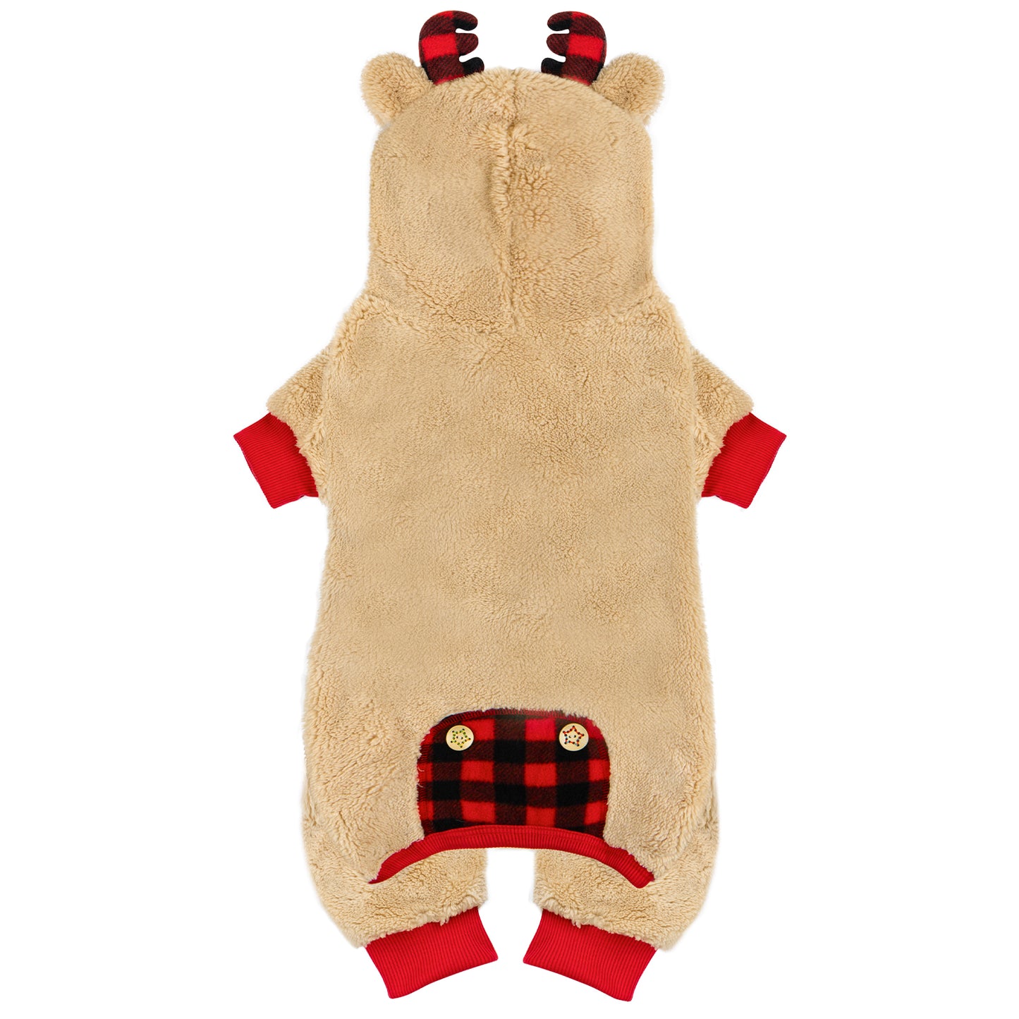 CHRISTMAS DOG PAJAMAS WITH ANTLER HOOD